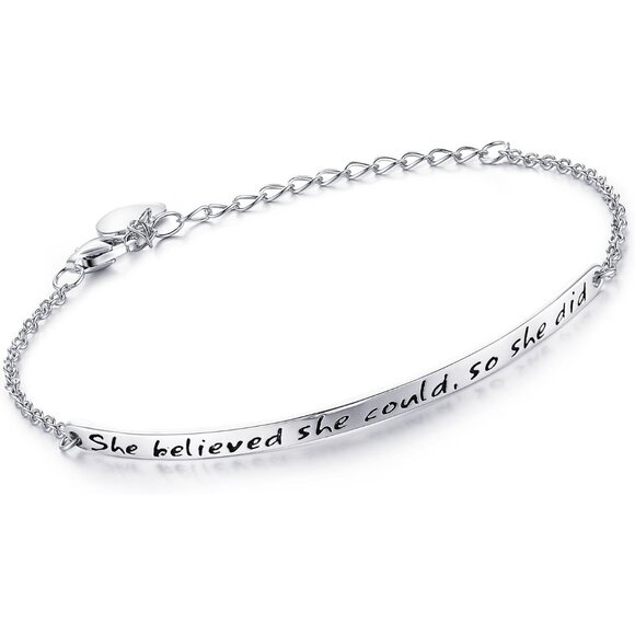 She believed she could so she did 925 Silver Inspirational Bangle Bracelet Women - Picture 3 of 6
